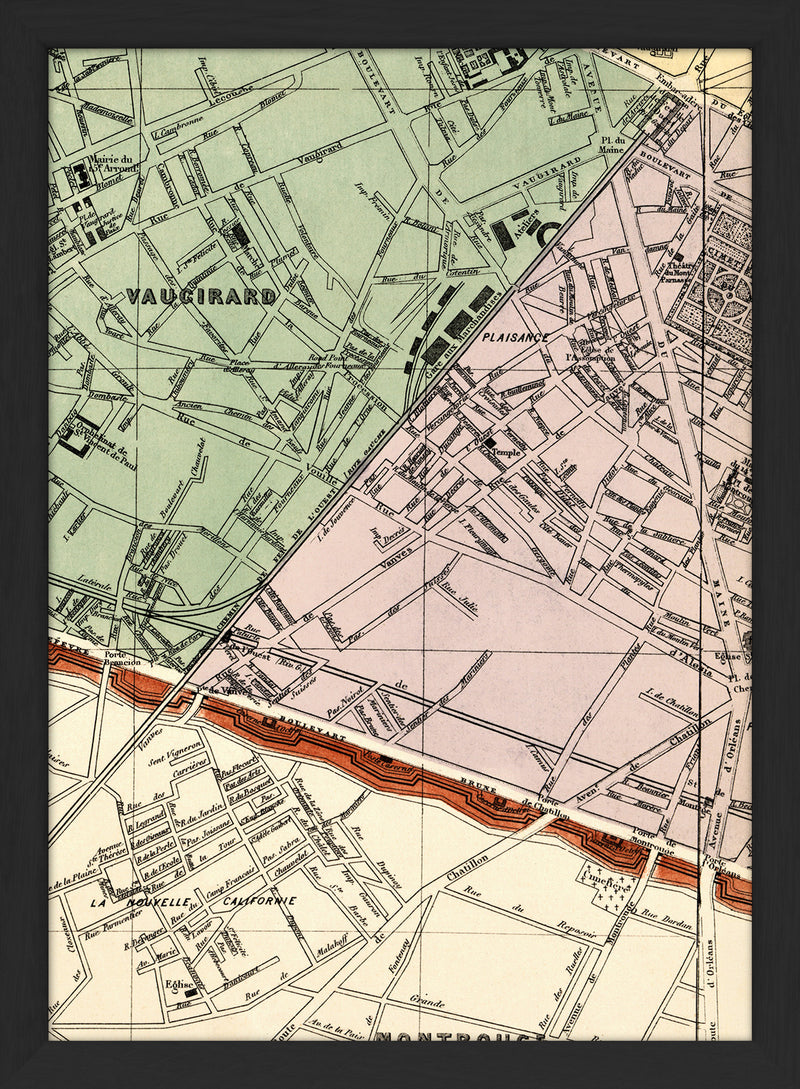 Map of Paris and Vaugirard Close Up. Mini Print