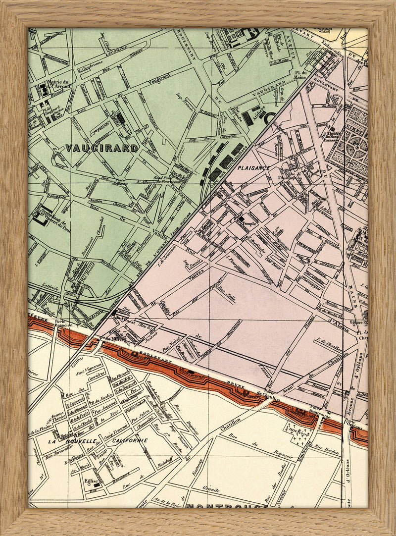 Map of Paris and Vaugirard Close Up. Mini Print