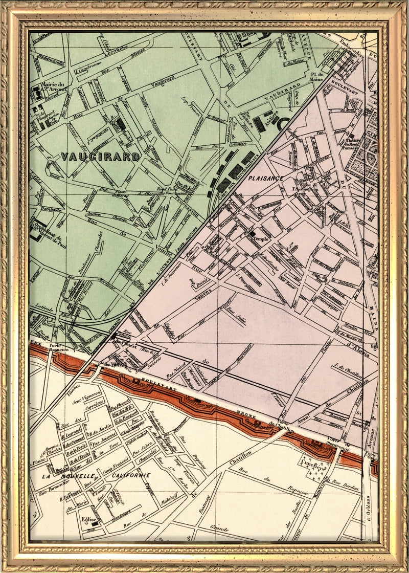 Map of Paris and Vaugirard Close Up. Mini Print